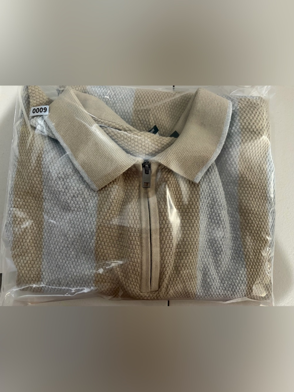 Express Two-Tone Beige & Light Gray Zip Polo - Picture 7 of 7